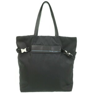 Prada Black Tessuto Nylon tote bag featuring leather trim